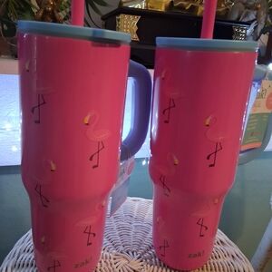 Zak! Pink Flamingo Travel Mug with Handle and Straw